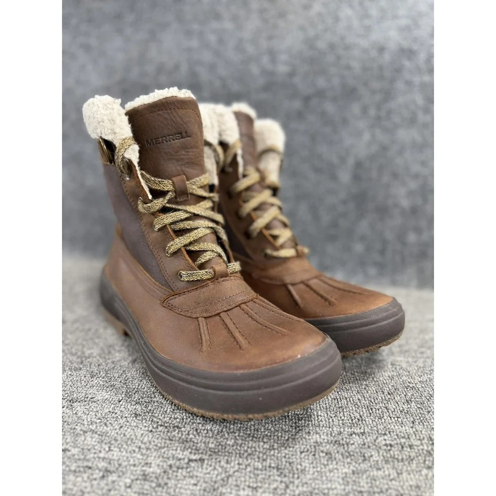 Merrell Boots Womens 9 Brown Leather Faux Fur Lined Insulated Snow J001580